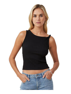 Cotton On Women's Extra Small Black Twisted-Strap Ribbed Crop Top NWT
